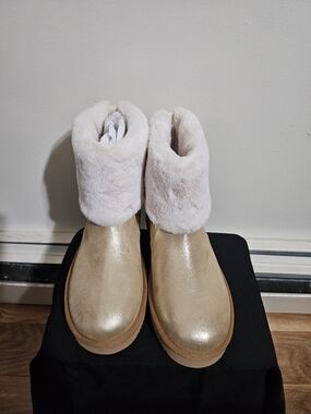 Michael Kors Women’s Metallic Gold Faux Fur Cuff Ankle Boots